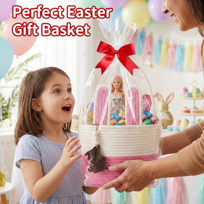 Pro Goleem Small Woven Basket with Gift Bags and Ribbons Durable Baskets for Mothers Day Gifts Empty Small Rope Basket for Storage 12"X 8" X 5" Baby Toy Baskets with Handles, White