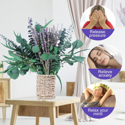 52 PCS Mix Dried Eucalyptus & Lavender Flowers Bundles for Shower, 17'' Natural Real Hanging Silver Dollar Eucalyptus Leaves Stems, Fragrance Fresh Plants Home Bathroom Decor (52pcs)