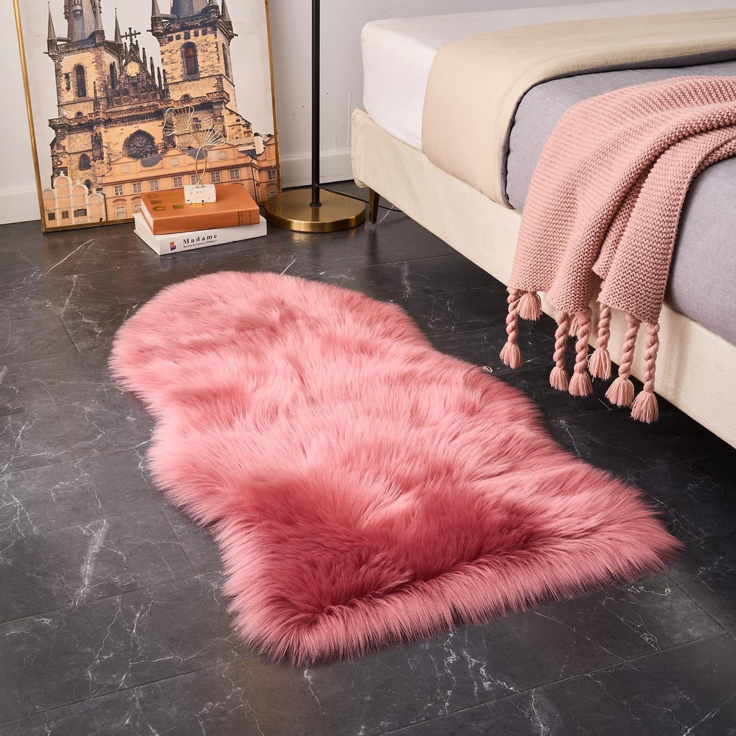 EasyJoy Ultra Soft Fluffy/Fuzzy Shaggy Area Rug Faux Fur Chair Cover Seat Pad for Bedroom Floor Sofa Living Room (2 x 6 ft Sheepskin, Beige)