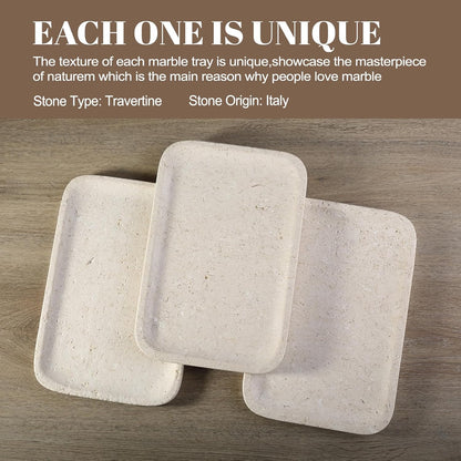 Koville Romano Travertine Tray, 12"x8" Natural Stone Vanity Tray for Countertop Bathroom Kitchen Dresser, Decorative Marble Catchall Trays for Perfume Jewelry, Rectangular Serving Tray(Beige)