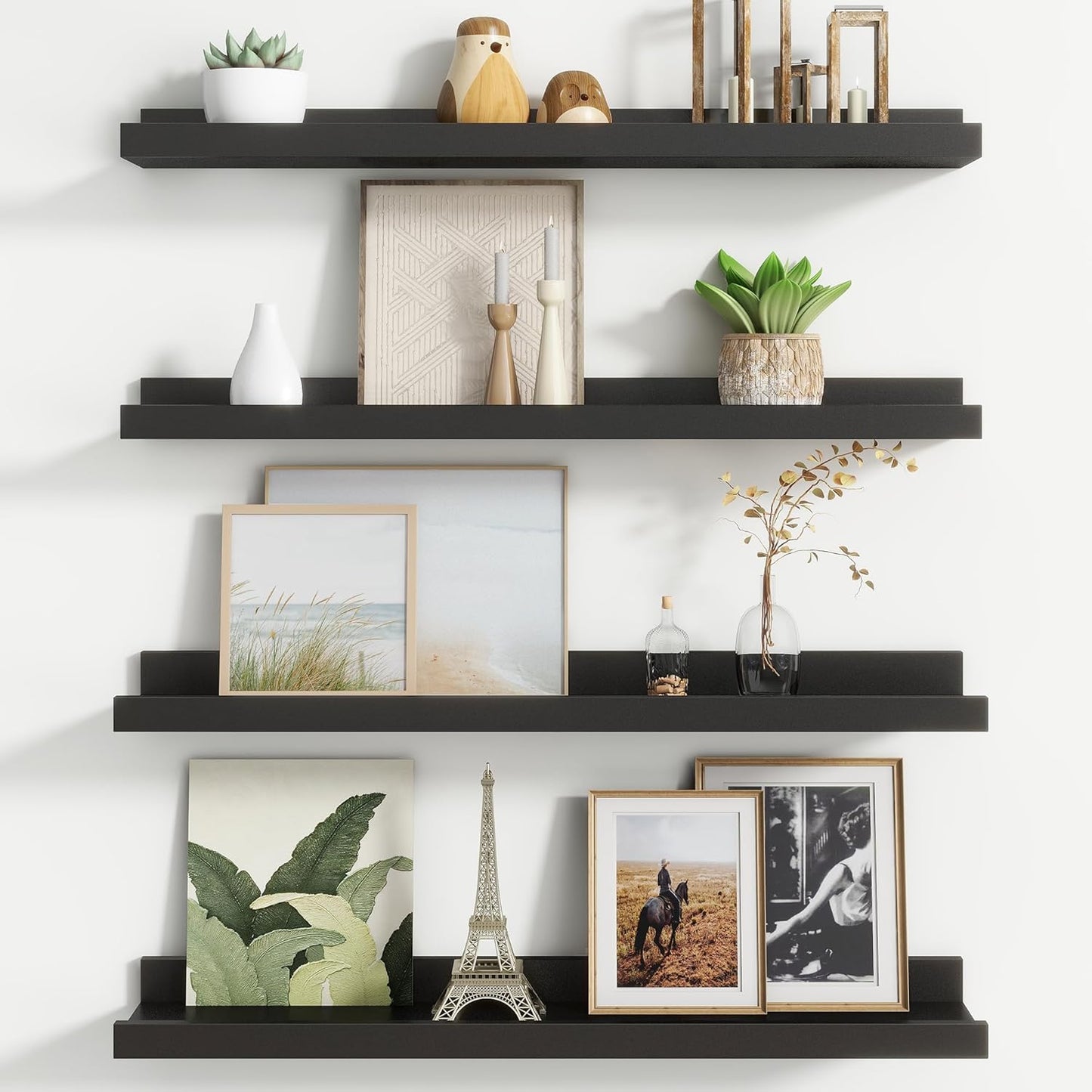 FLYJOE Floating Picture Ledge Shelves for Wall Set of 4, 48 Inch Wall Shelves with Lip Long Large Nursery Book Shelf for Toys Storage Kids Bookshelf Wall Mounted Living Room Bedroom Decor Frames