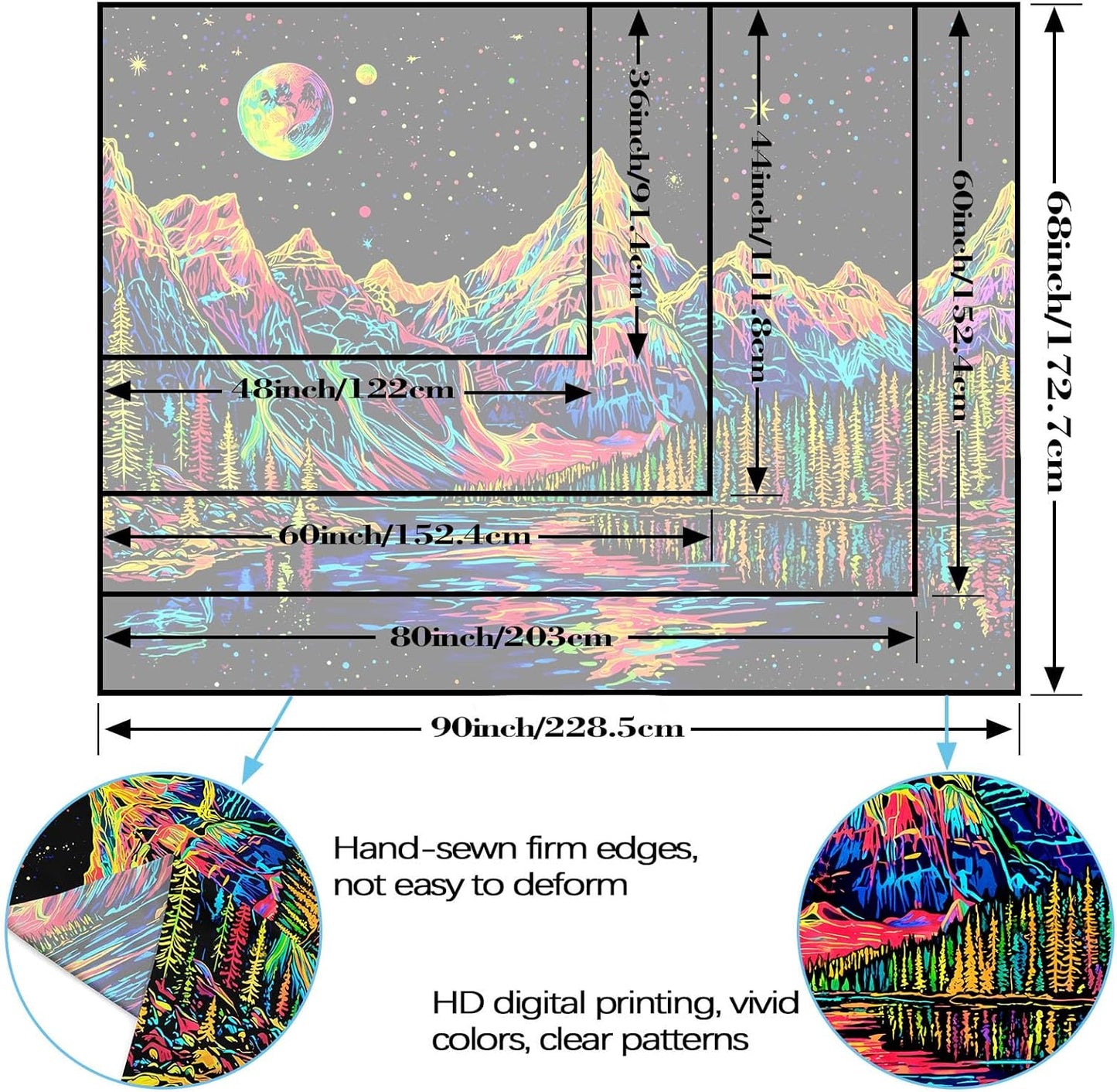 Zussun Black and White Tapestry Starry Night Mountain Tapestries for Bedroom Aesthetic Moon and Stars Tapastry's Wall Hanging Dark Nature Forest Wall Tapestry for Living Room Dorm (48'' × 36'')