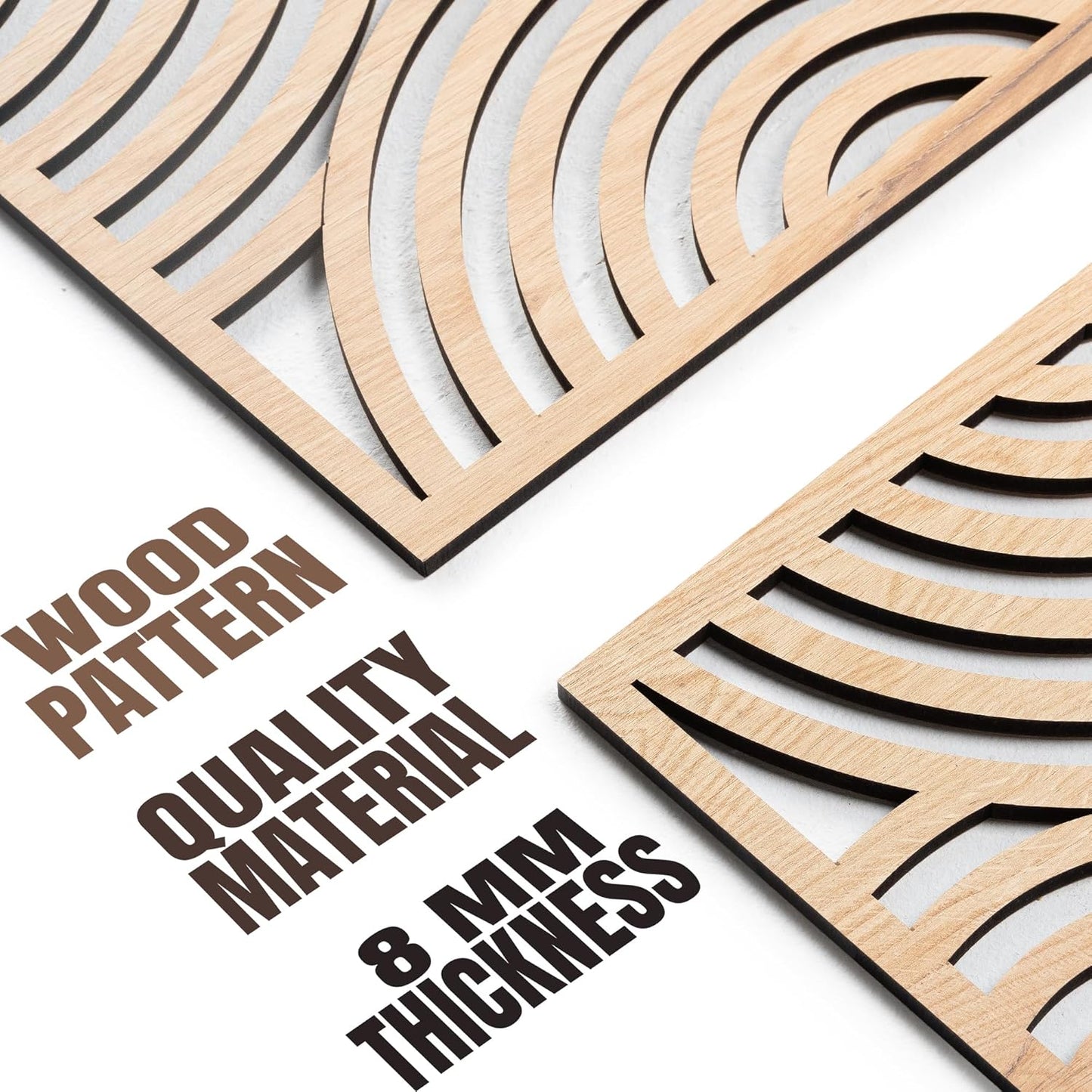 qmmp Modern Wooden Wall Sculptures - Set of 3 - Home Decor Accent - Large Wall Art for Living Room, Bedroom, Office - Easy Installation (Oak, Medium - Mountain and Sun)
