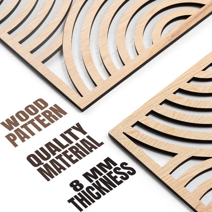 qmmp Modern Wooden Wall Sculptures - Set of 3 - Home Decor Accent - Large Wall Art for Living Room, Bedroom, Office - Easy Installation (Oak, Medium - Mountain and Sun)