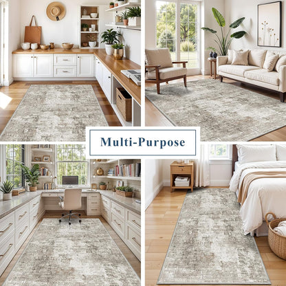 2x3 Washable Non-Slip Area Rug - Soft Low Pile Throw Rug for Kitchen Entryway Bedroom - Modern Indoor Door Mat with Rubber Backing (Beige Grey) - Colors B