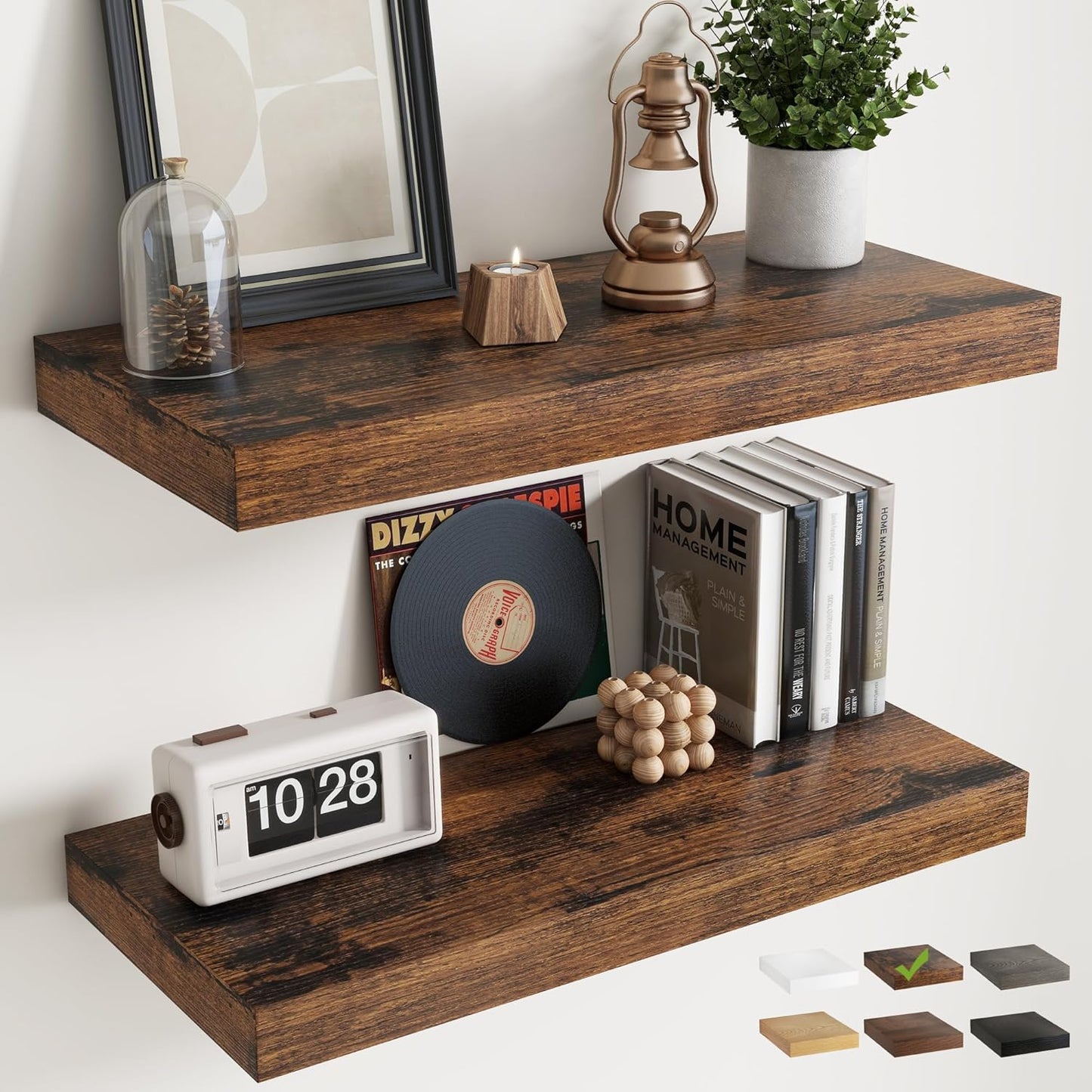 72 Inch Long Floating Shelves for Wall Set of 2, 12"D Wood Grain Bathroom Shelves with Invisible Brackets, Easy Install Engineered Wood Storage Shelves for Kitchen, Living Room, Bedroom, Black Finish