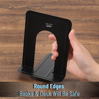 Mr. Pen- Book Ends, Black, 4 Pack, Heavy Duty Metal Bookends for Shelves, Book Holders for Shelves, Metal Bookends
