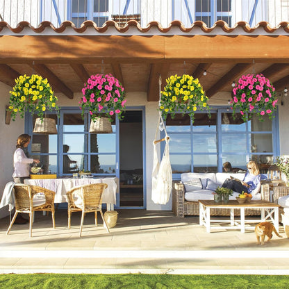 Waipfaru Artificial Hanging Baskets with Flowers, Fake Hanging Plants Outdoors, Urn Fillers for Outside Summer Decor (Fuchsia)