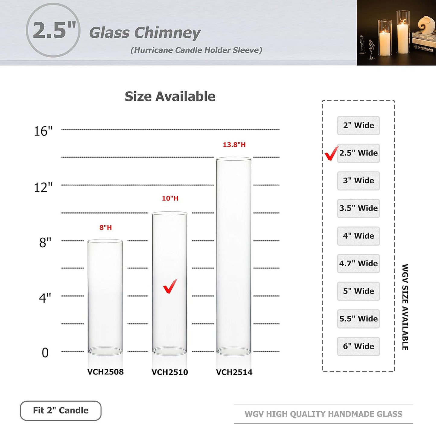 WGVI Hurricane Candle Holder Sleeve, Wide 4", Height 10", Clear Glass Cylinder Candleholder, Chimney Tube, Open Ended Candle Shade, 1 Piece - Colors A