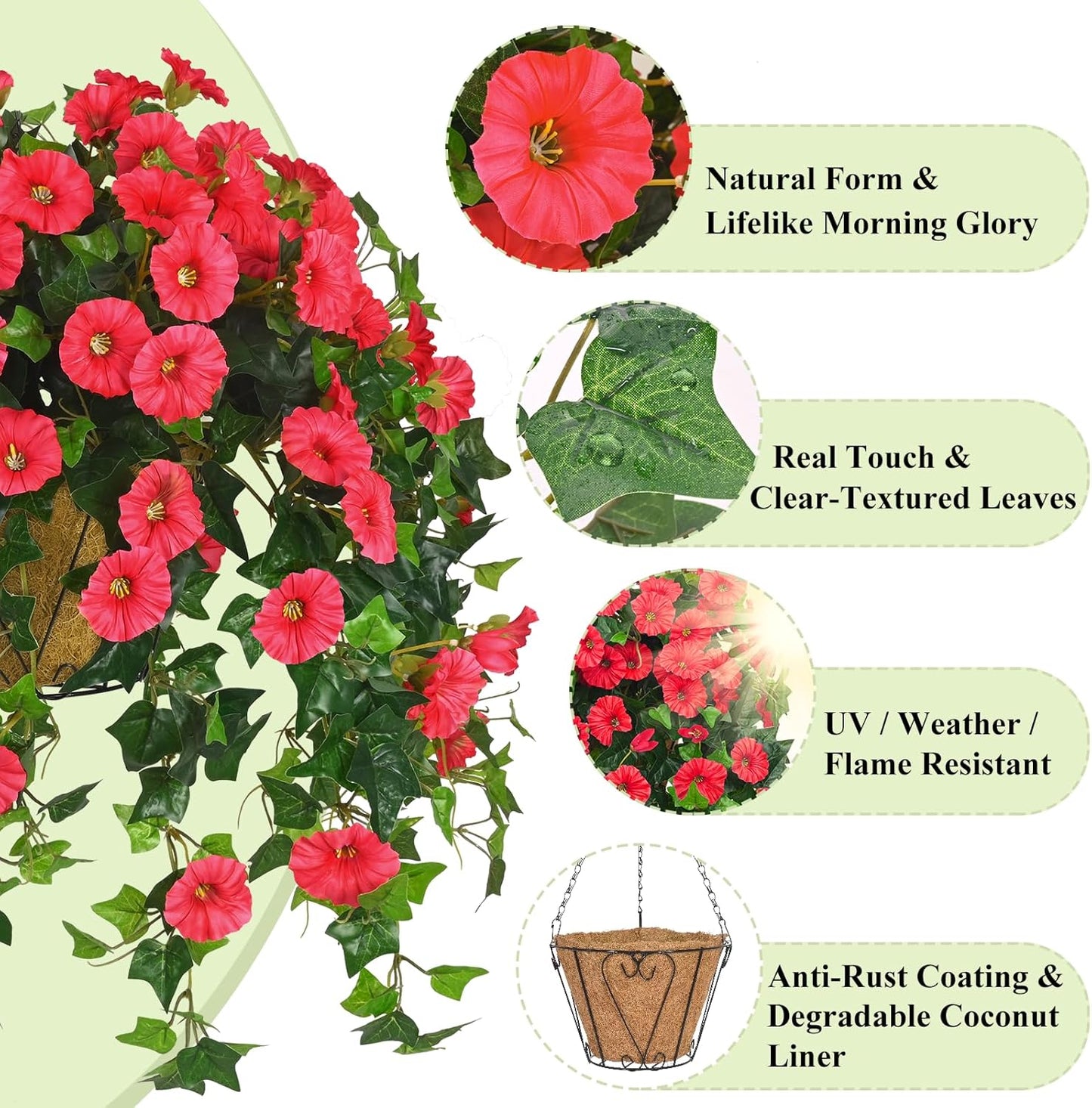 Waipfaru Artificial Hanging Baskets with Flowers, Fake Hanging Plants Outdoors, Urn Fillers for Outside Summer Decor (Fuchsia)