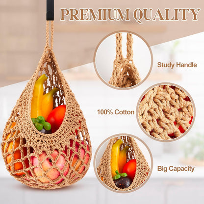 Honeydak Boho Decor Hanging Wall Baskets for Kitchen 3 Pack Teardrop Baskets with Hooks Storage Fruit Onion Vegetable Potato for Home 3 Sizes(Linen,Teardrop,Jute)