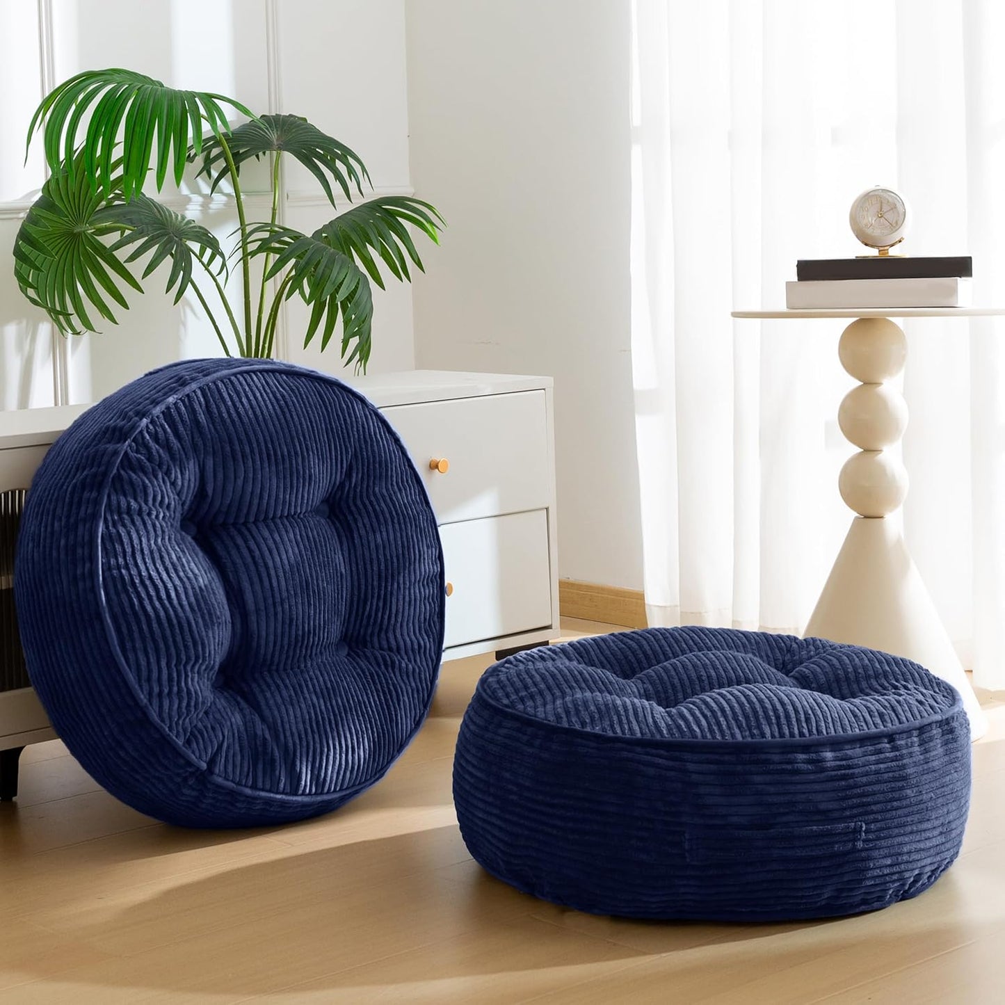HIGOGOGO 6" Extra Thick Floor Pillow Cushion for Adults, Meditation Cushion Pillow, Large Square Floor Sitting, Tufted Corduroy Cover, for Tatami Living Room or Yoga, 22x22 Inch, 2Pack, Dark Grey