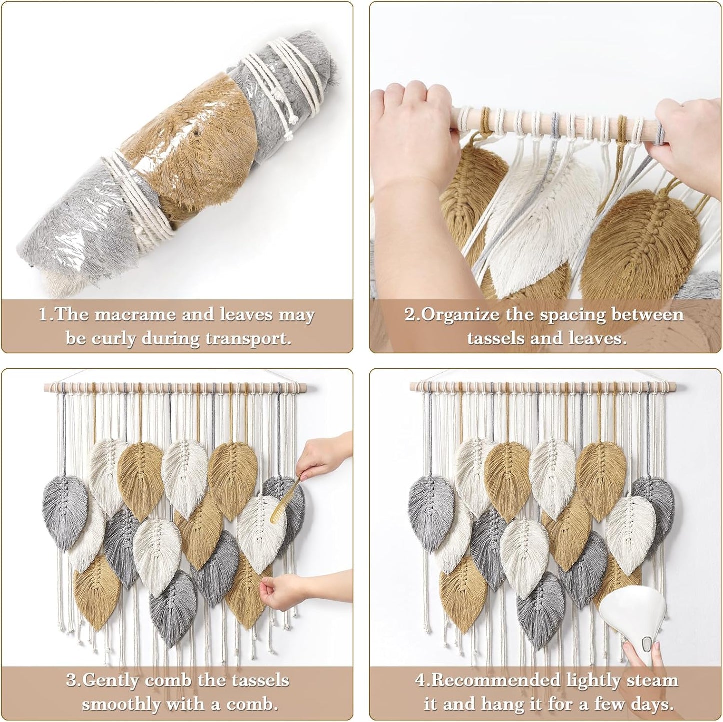 LOMOHOO Macrame Wall Hanging Boho Beige Leaves Tapestry Bohemian Handmade Woven Wall Art Decoration for Bedroom Living Room Apartment Dorm Gallery Perfect Handmade Gift Ideas