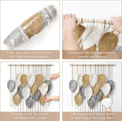 LOMOHOO Macrame Wall Hanging Boho Beige Leaves Tapestry Bohemian Handmade Woven Wall Art Decoration for Bedroom Living Room Apartment Dorm Gallery Perfect Handmade Gift Ideas