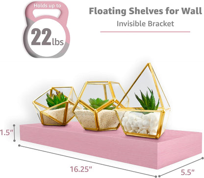 Sorbus Floating Shelves for Wall – 16 Inch Floating Shelf for Kitchen, Bedroom, Living Room, Bathroom, Home & Wall Decor - Mounted Bathroom Shelves with Invisible Brackets (Maple Wood, 2 Pack)