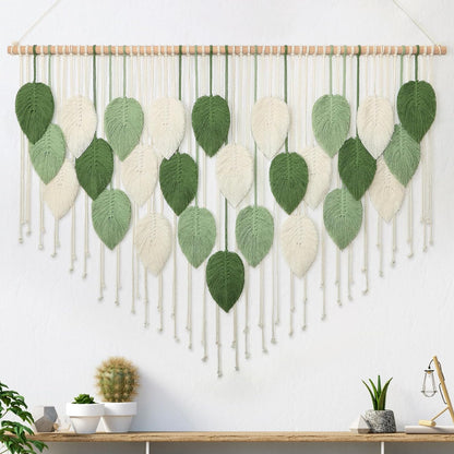 Weldomcor Large Macrame Wall Hanging Boho Home Decor, Handmade Bohemian Woven Leaves Macrame Tapestry Modern Aesthetic Chic Wall Art Decorations for Bedroom Living Room Nursery Office 39" W x 29.5" L