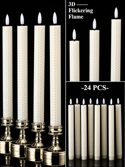 Treela 24 Pcs Flameless Taper Candles Battery Operated Bulk Fake Candles Light LED Candle Sticks Flickering Tapered for Easter Wedding Anniversary Decoration(Basic,11 Inch,Ivory)