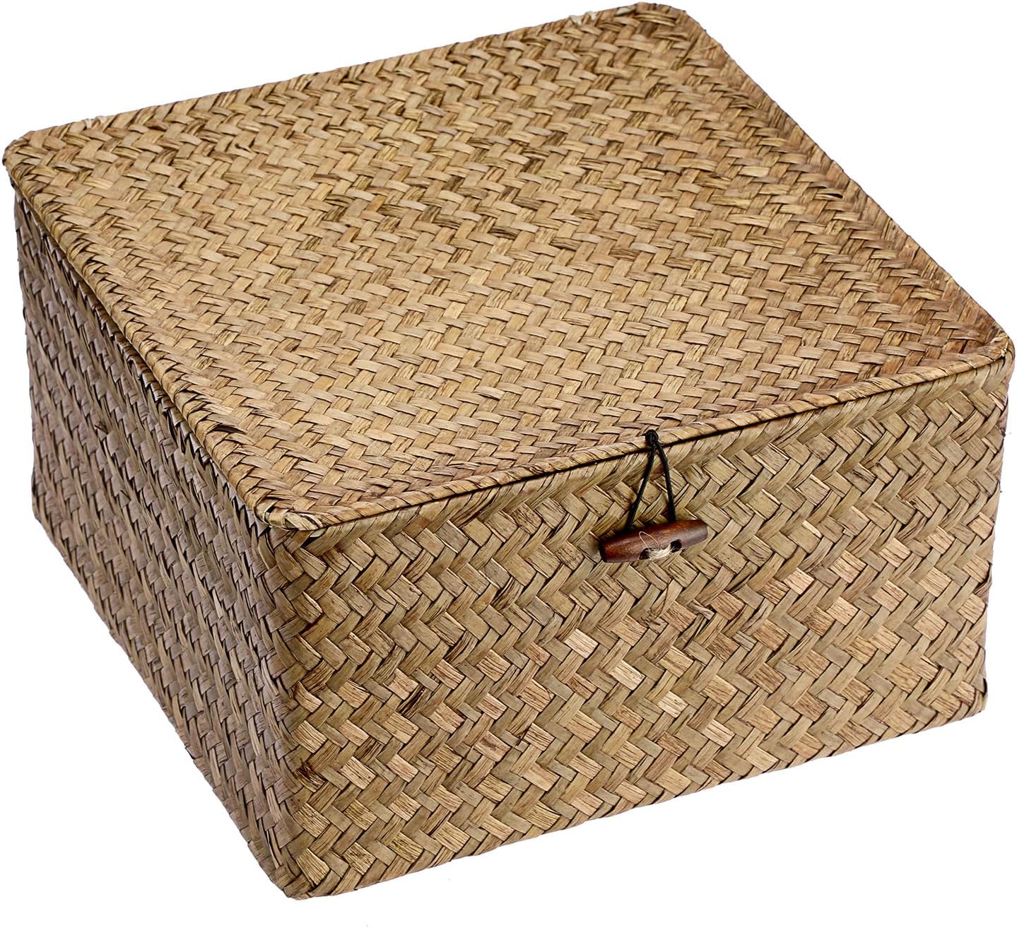Hipiwe Seagrass Basket with Lid Wicker Storage Basket Square Handwoven Decorative Baskets Box for Shelf Multipurpose Household Baskets Home Decor,X-small