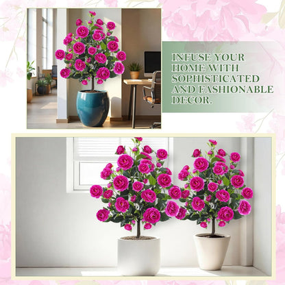 Lunmon 2 Pack 3ft Artificial Camellia Plants Tree 36" Faux Camellia Flower with Spike UV Resistant Realistic Fake Floral Blooming Bush for Indoor Outdoor Front Door Porch Backyard Garden, Purple