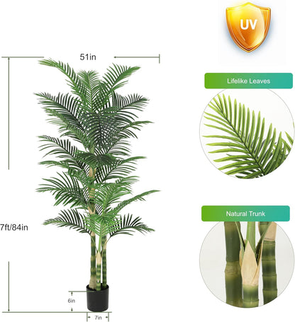 Nafresh 8ft Tall UV Resistant Faux Palm Tree, 96in Artificial Palm Tree Indoor Outdoor, Fake Tree with Real Bark and Realistic Leaves and for Home House Office Living Room Yard Patio.
