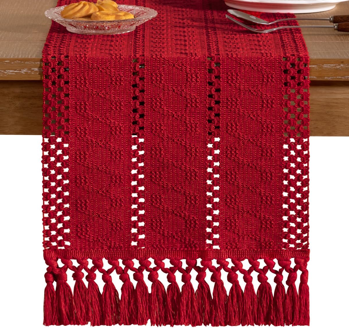 Socomi Boho Table Runner Summer Farmhouse Rustic Dining Kitchen Centerpiece Decor Small Macrame Woven Cotton Linen Coffee Table Runner for Dresser Scarf Home Decor 12x36 inch Beige