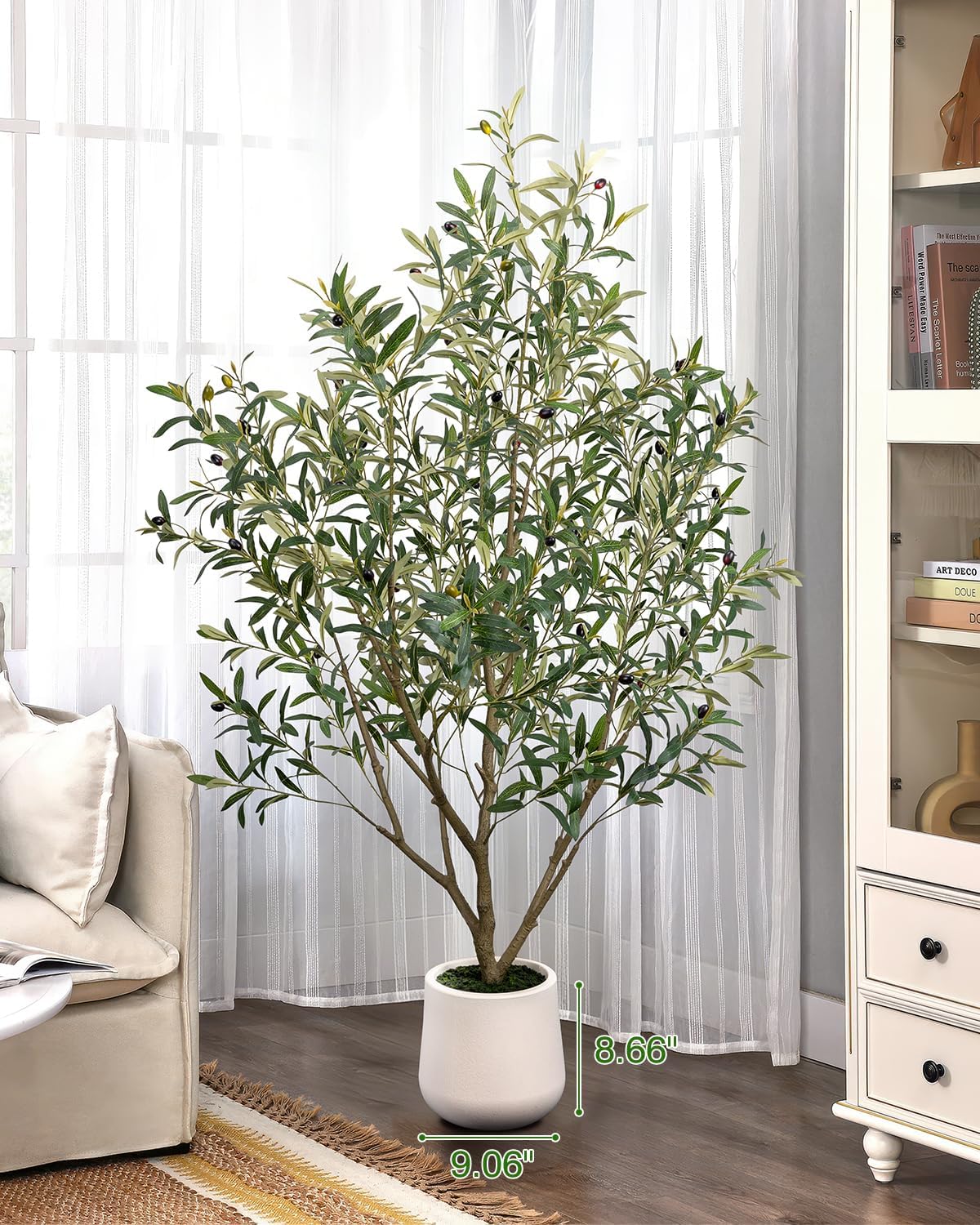 Artificial Olive Tree 6FT - Tall Faux Olive Trees Indoor with Planter&Cotton Basket, Large Fake Olive Plants Realistic Branches Natural Wood Trunk and Fruits for Home House Office Decor