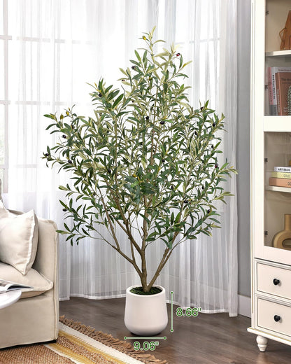 Artificial Olive Tree 6FT - Tall Faux Olive Trees Indoor with Planter&Cotton Basket, Large Fake Olive Plants Realistic Branches Natural Wood Trunk and Fruits for Home House Office Decor