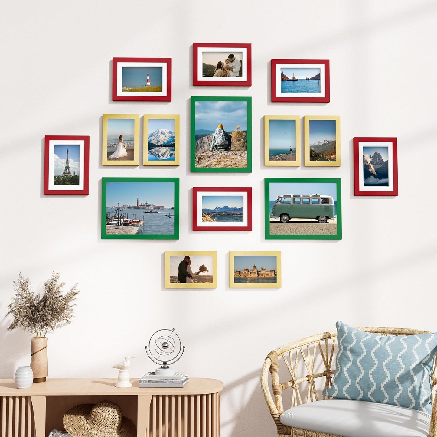 Vittanly 15 Pack Picture Frames Collage Wall Decor for Mounting or Tabletop Display, Gallery Frame Set for Family, Multi Sizes Including 3pcs 8x10, 6pcs 5x7, 6pcs 4x6, Black