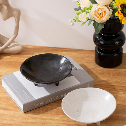 6" Small Decorative Bowl, Multi-Purpose Decorative Bowls for Keys, Candy and Home Decor, Ceramic Bowl （Retro White）