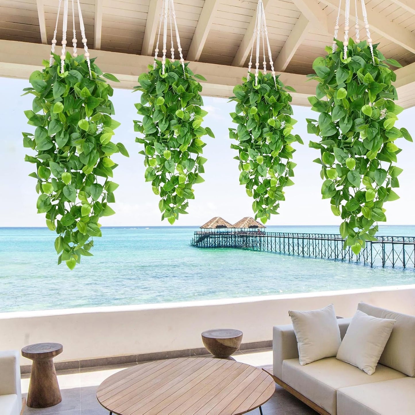 Waipfaru 4Pcs Fake Hanging Plants 2.7ft Fake Plants Eucalyptus Leaves UV Resistant Fake Vines Ivy Artificial Plants Outdoor Faux Plants Indoor Bedroom Living Room Boho Wall Porch Shelf Decor