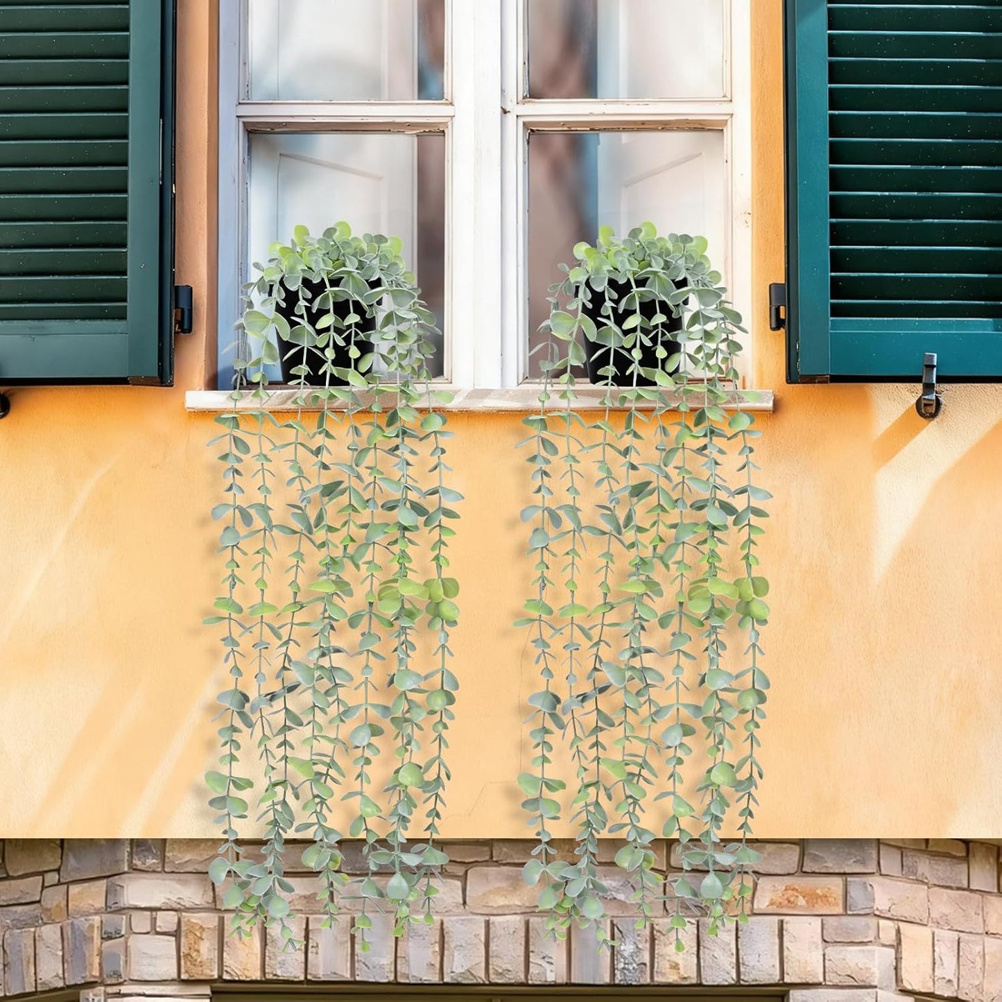Waipfaru 4Pcs Fake Hanging Plants 2.7ft Fake Plants Eucalyptus Leaves UV Resistant Fake Vines Ivy Artificial Plants Outdoor Faux Plants Indoor Bedroom Living Room Boho Wall Porch Shelf Decor