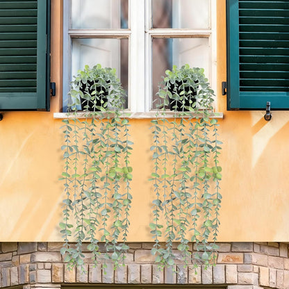 Waipfaru 4Pcs Fake Hanging Plants 2.7ft Fake Plants Eucalyptus Leaves UV Resistant Fake Vines Ivy Artificial Plants Outdoor Faux Plants Indoor Bedroom Living Room Boho Wall Porch Shelf Decor