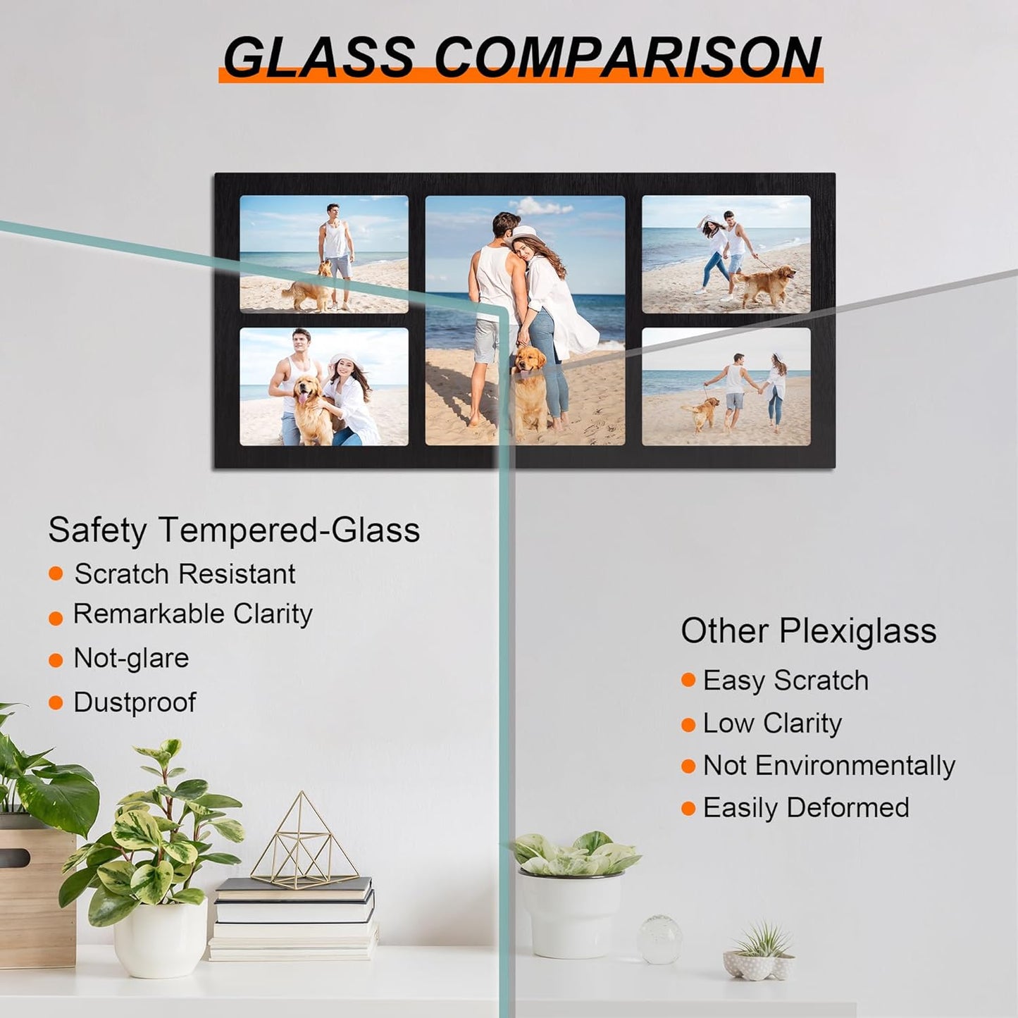 YESKAY 4x6 Picture Frame Collage for Wall Decor, Multiple Photo Collage Frames with Tempered Glass, 7-Opening for 4 x 6 Picture Frames, Rustic Brown, 1 Pack