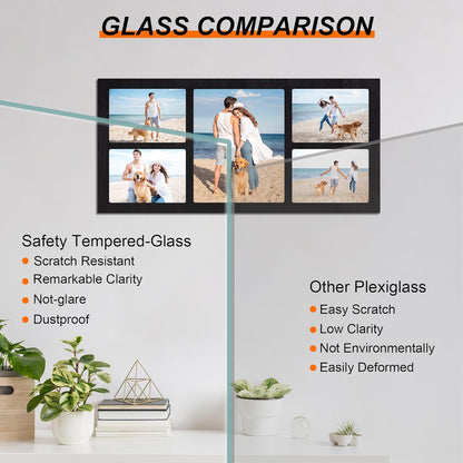 YESKAY 4x6 Picture Frame Collage for Wall Decor, Multiple Photo Collage Frames with Tempered Glass, 7-Opening for 4 x 6 Picture Frames, Rustic Brown, 1 Pack