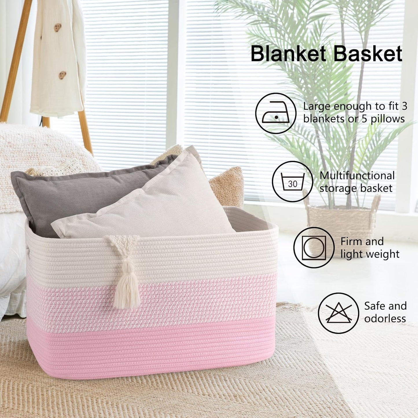 OIAHOMY Large Blanket Basket, 22”x17”x12” Rectangle Woven Baskets, Nursery Blanket Storage Living Room, Toy Storage With Handle, Large Baskets for Organizing-Gradient Yellow