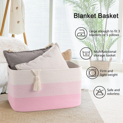 OIAHOMY Large Blanket Basket, 22”x17”x12” Rectangle Woven Baskets, Nursery Blanket Storage Living Room, Toy Storage With Handle, Large Baskets for Organizing-Gradient Yellow