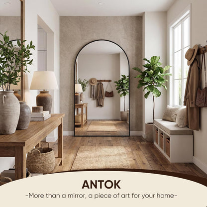 Antok 71" x28” Arched Full Length Floor Mirror, Black Aluminum Frame, Free Standing/Wall Mount/Leaning for Bedroom, Living Room, Dressing Room