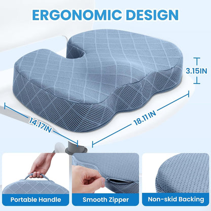 TushGuard Seat Cushion - Memory Foam Cushion for Office Chair, Car Seat, Airplane, Bleacher - Sciatica & Hip & Coccyx Pain Relief Desk Chair Cushion for Long Sitting Office Workers, Car Drivers