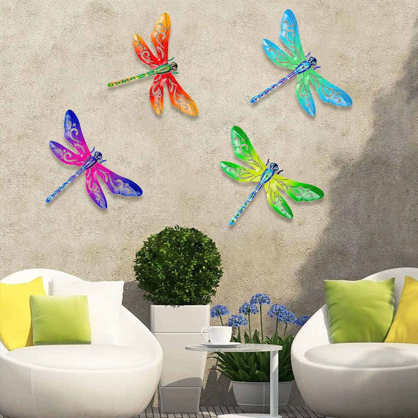 SUNREEK Metal Dragonfly Wall Decor, 9 Inches Dragonfly Outdoor Wall Art for Fence Garden Yard Patio Decorations