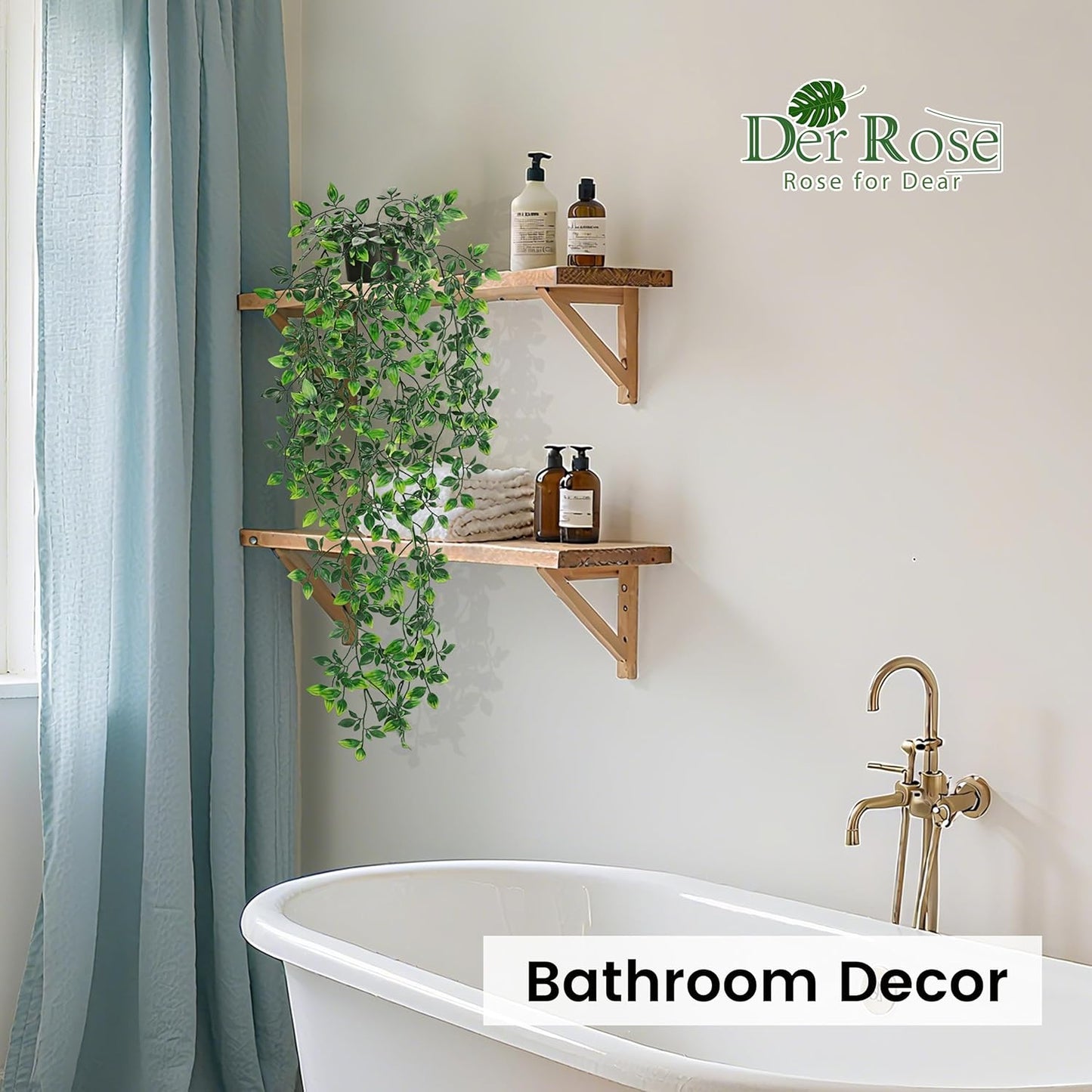 Der Rose 34'' Fake Plants Hanging Artificial Potted Plants Indoor and Outdoor for Home Bathroom Wall Shelf Office Decor (1Pack)