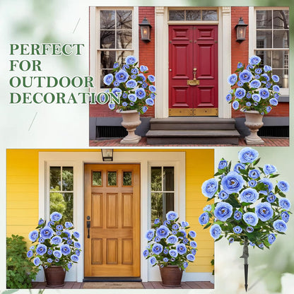 Lunmon 2 Pack 3ft Artificial Camellia Plants Tree 36" Faux Camellia Flower with Spike UV Resistant Realistic Fake Floral Blooming Bush for Indoor Outdoor Front Door Porch Backyard Garden, Purple