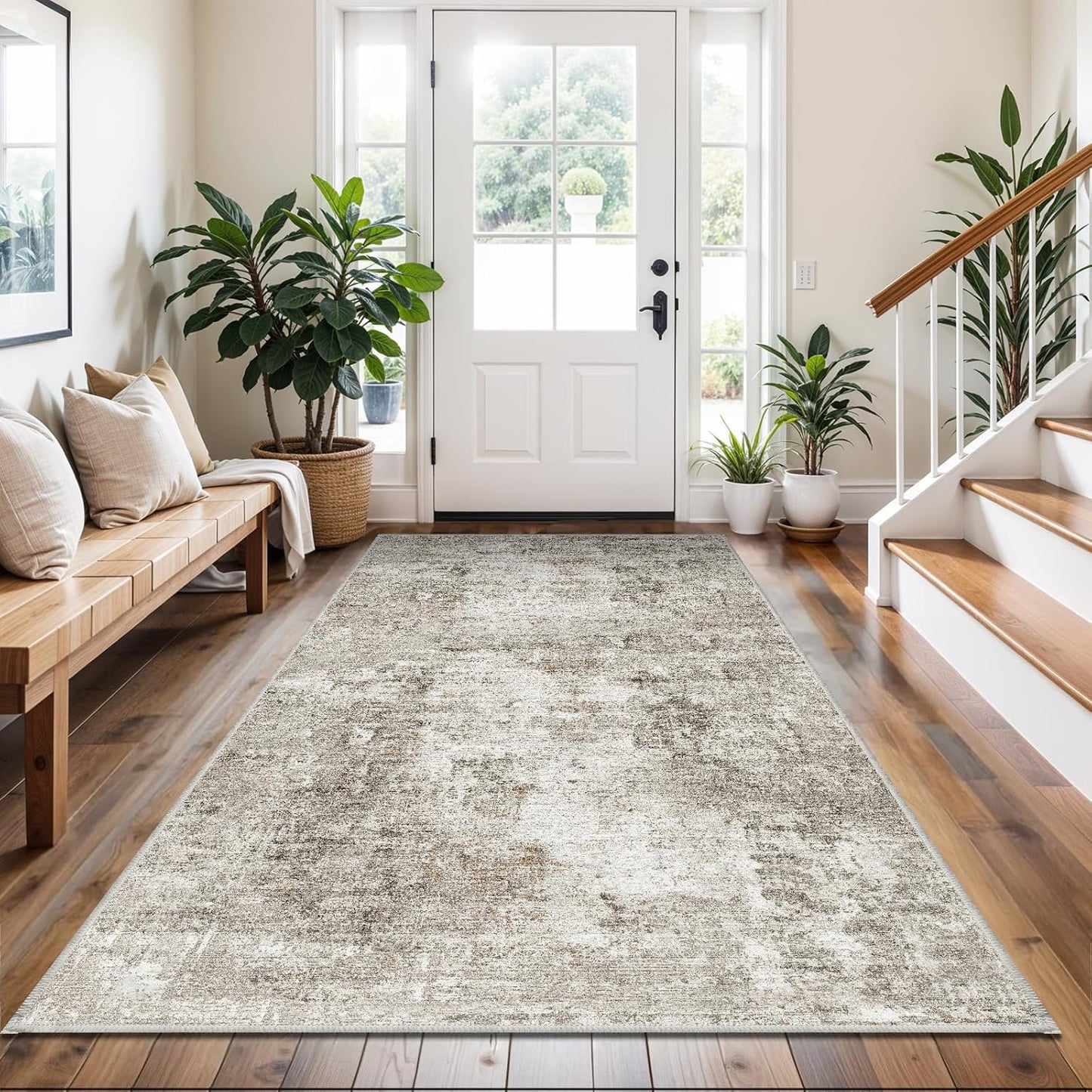 2x3 Washable Non-Slip Area Rug - Soft Low Pile Throw Rug for Kitchen Entryway Bedroom - Modern Indoor Door Mat with Rubber Backing (Beige Grey) - Colors B