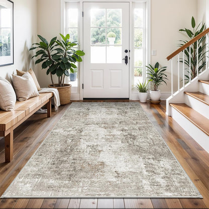 2x3 Washable Non-Slip Area Rug - Soft Low Pile Throw Rug for Kitchen Entryway Bedroom - Modern Indoor Door Mat with Rubber Backing (Beige Grey) - Colors B