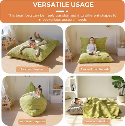 MAXYOYO 3 in 1 Kids Bean Bag Chair Couch, Convertible Chair Folds from Bean Bag to Lounger, Child Floor Sofa for Gaming, Reading, Floor Mattress with High-Density Foam Filling