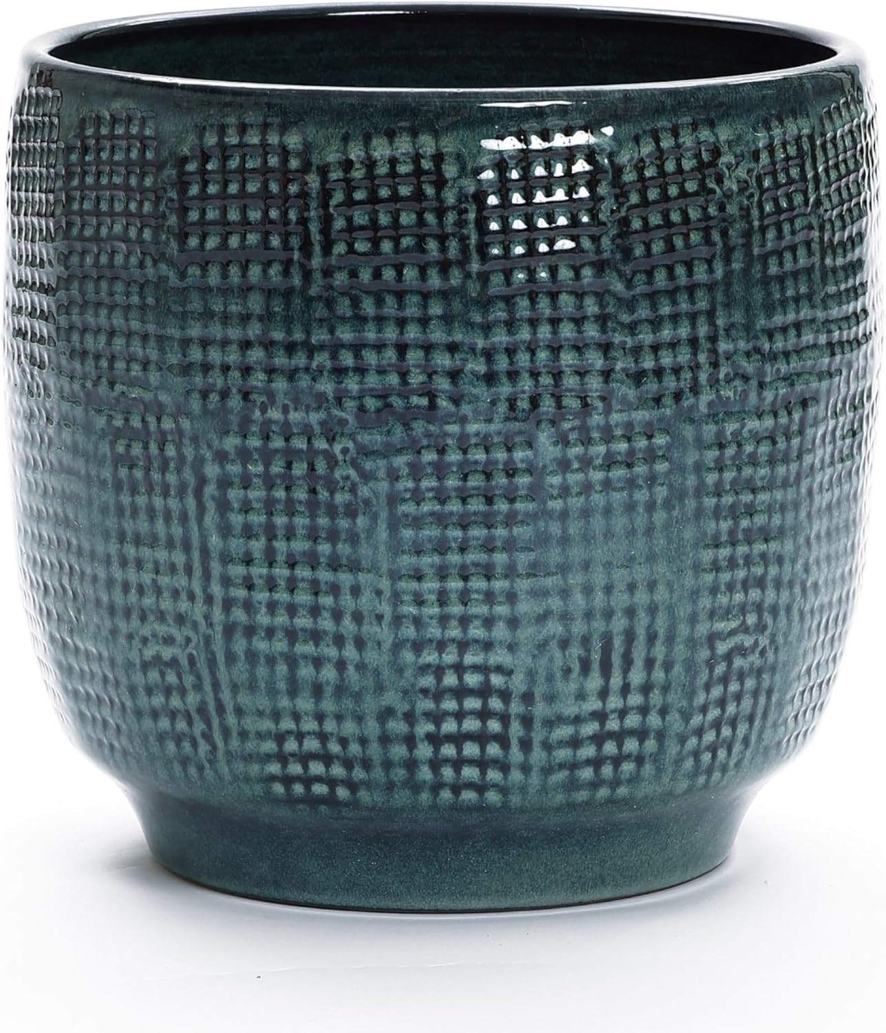 LuxenHome 15.75" Dia Large Ceramic Pots for Plants, Blue Glazed Planters for Outdoor Plants, Round Indoor Flower Pots with Drainage Hole and Rubber Plug for Home Garden Patio