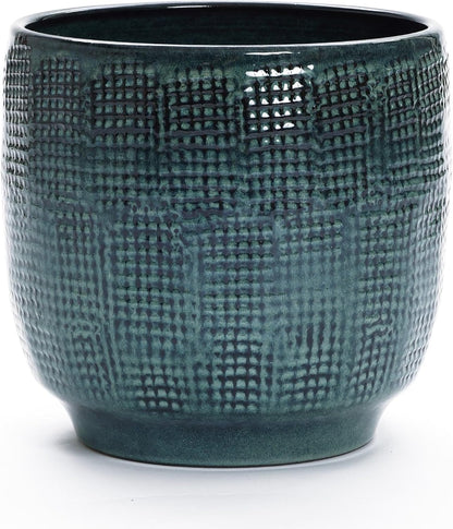 LuxenHome 15.75" Dia Large Ceramic Pots for Plants, Blue Glazed Planters for Outdoor Plants, Round Indoor Flower Pots with Drainage Hole and Rubber Plug for Home Garden Patio
