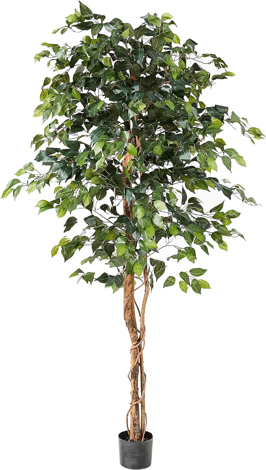 Nearly Natural 4ft Triple Trunk Ficus Silk Tree with Natural Wood Trunks and Dense Foliage, Mid-Size Faux Floor Plant for Home and Office