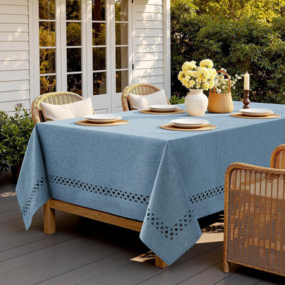 MIULEE Beige Rectangle Linen Polyester Tablecloth with Decorative Cutouts Spring Waterproof Stain Resistant & Shrink-Proof Table Cloth 52x70 inch Farmhouse Style for Dining Wedding and Outdoor