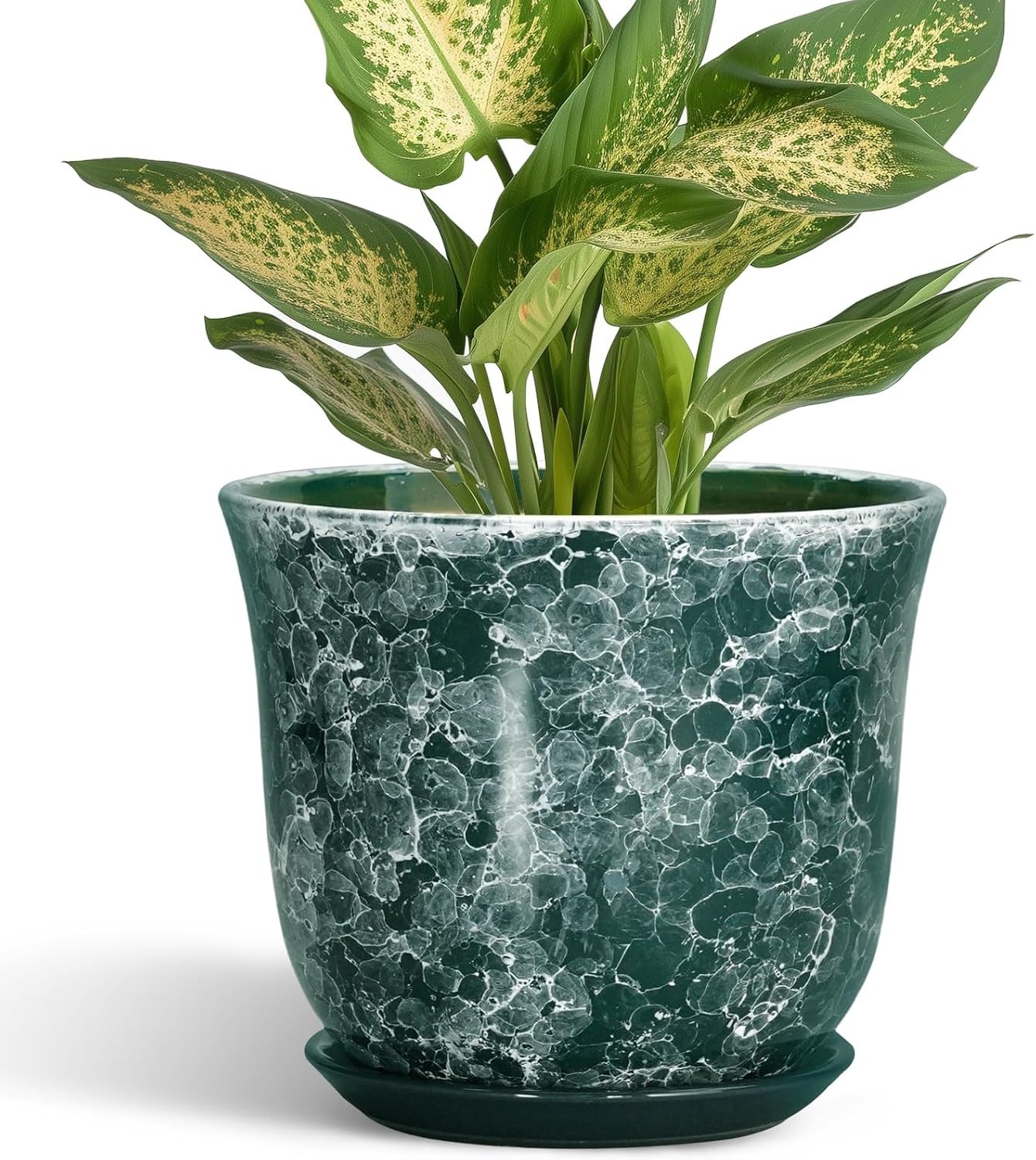Ceramic Plant Pots - 12 Inch Pots for Plants Indoor Outdoor, Large Round Planter with Drainage Hole and Saucer, Modern Decorative Flower Pot, Home Garden Decor, House Warming Gifts, Blue