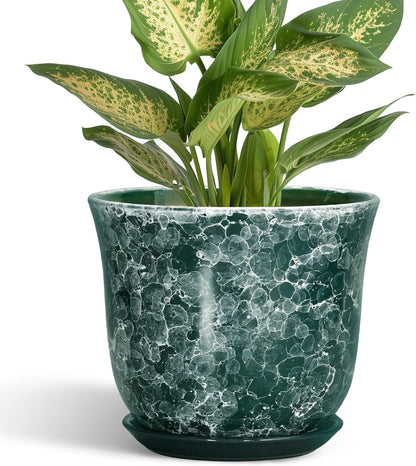 Ceramic Plant Pots - 12 Inch Pots for Plants Indoor Outdoor, Large Round Planter with Drainage Hole and Saucer, Modern Decorative Flower Pot, Home Garden Decor, House Warming Gifts, Blue